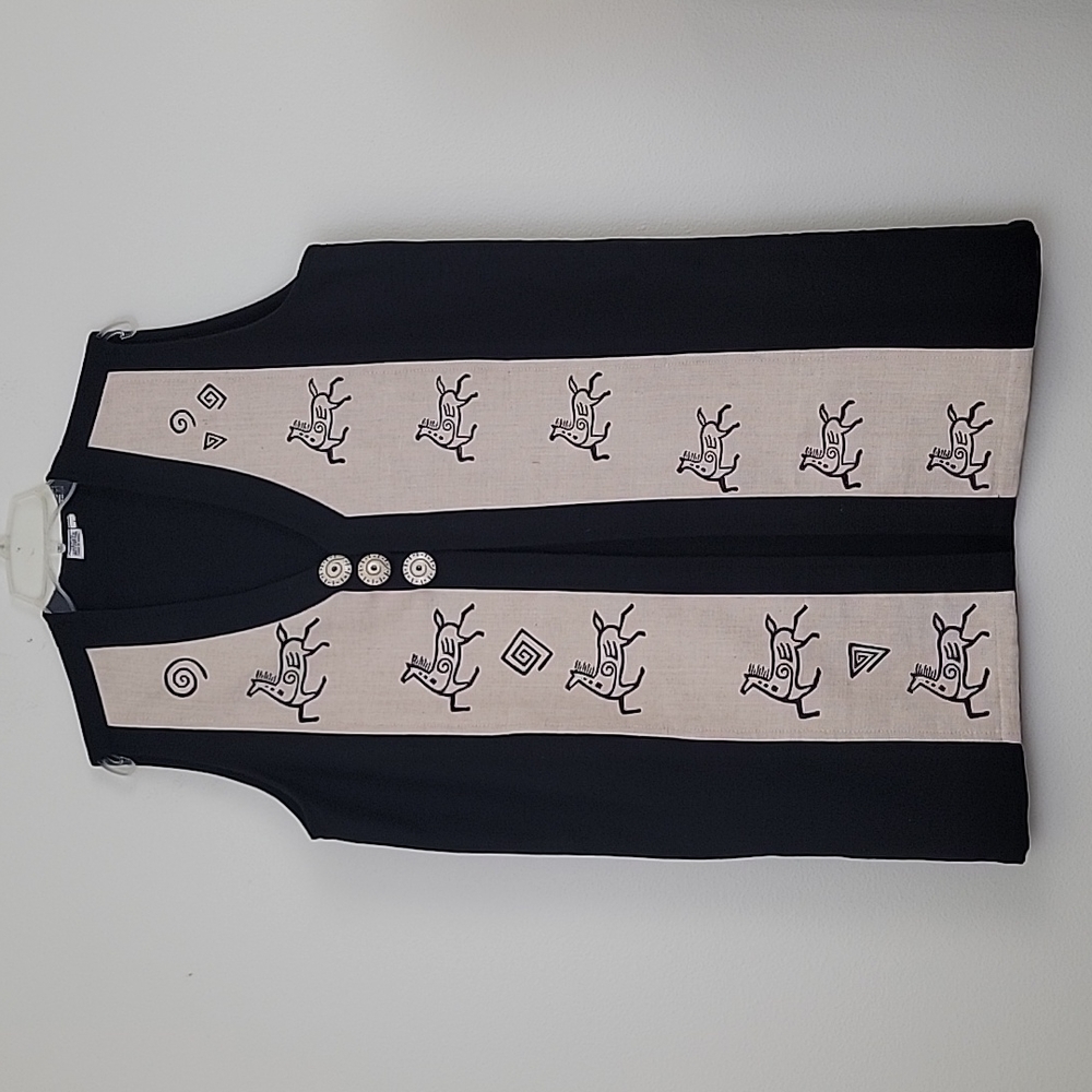 Venus Imports Nepal Black & Tan Horse Motif Long Vest L